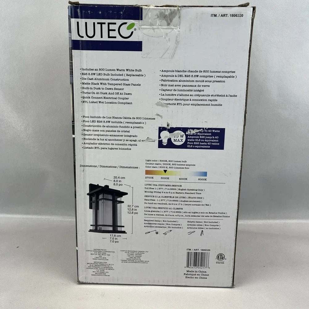 Lutec Craftsman Style Outdoor LED Wall Lantern Light Matte Black 810 Lumen